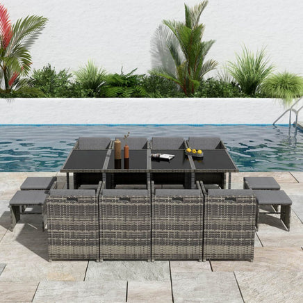 Bali 13PC Outdoor Dining Set-Grey - ElectronX Plus