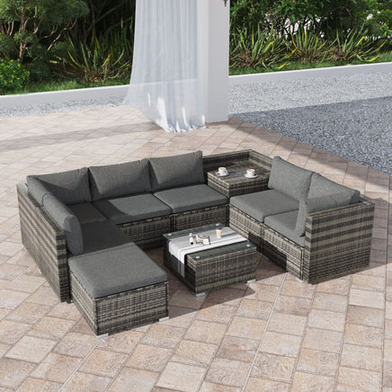 Large Modular Outdoor Ottoman Lounge Set in Grey - ElectronX Plus