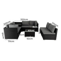 8PCS Outdoor Furniture Modular Lounge Sofa Lizard-Black - ElectronX Plus