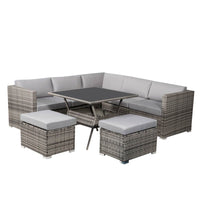 8PC Outdoor Dining Set Wicker Table &amp; Chairs-Grey - ElectronX Plus