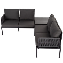 Eden 4-Seater Outdoor Lounge Set with Coffee Table in Black-Stylish Textile and Rope Design - ElectronX Plus