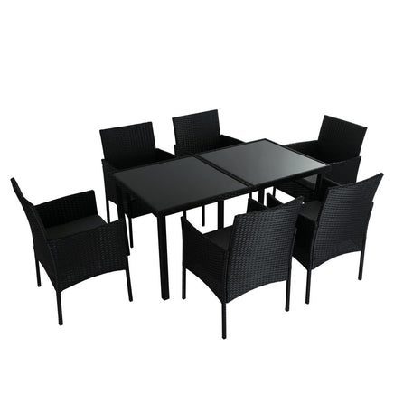 Outdoor Minimalist Black Wicker 6-Seater Dining Set - ElectronX Plus