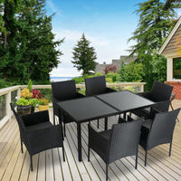 Outdoor Minimalist Black Wicker 6-Seater Dining Set - ElectronX Plus