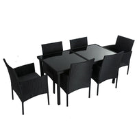 Outdoor Minimalist Black Wicker 6-Seater Dining Set - ElectronX Plus