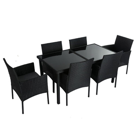 Outdoor Minimalist Black Wicker 6-Seater Dining Set - ElectronX Plus