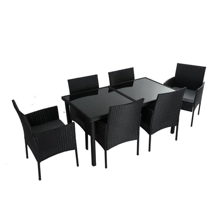 Outdoor Minimalist Black Wicker 6-Seater Dining Set - ElectronX Plus