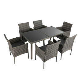 Rural Style Outdoor Grey Wicker 6 Seater Dining Set - ElectronX Plus