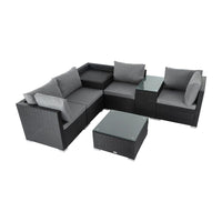 7PC Outdoor Wicker Loveseat Setting with Storage Corner (Black) - ElectronX Plus