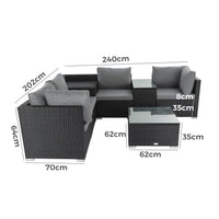 7PC Outdoor Wicker Loveseat Setting with Storage Corner (Black) - ElectronX Plus