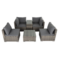 Outdoor Modular Lounge Sofa with Wicker End Table Set - ElectronX Plus