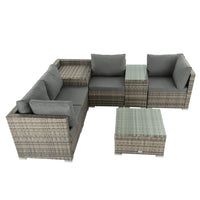 7PC Outdoor Wicker Lounge with Storage Corner (Grey) - ElectronX Plus