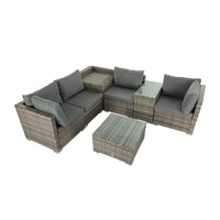 7PC Outdoor Wicker Lounge with Storage Corner (Grey) - ElectronX Plus