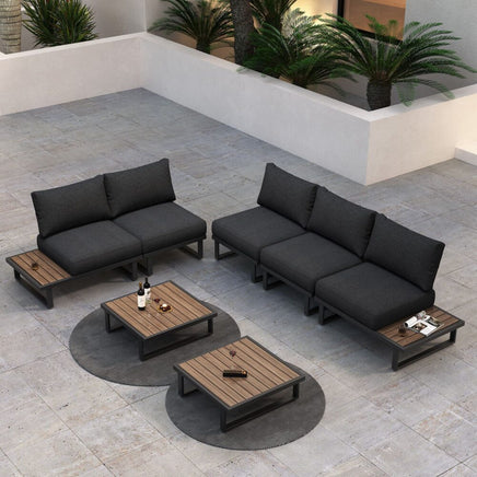 Modern Outdoor 7 Piece Lounge Set with Slatted Polywood Design Tables - ElectronX Plus