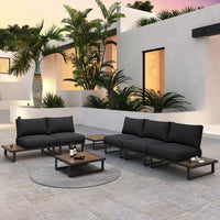 Modern Outdoor 7 Piece Lounge Set with Slatted Polywood Design Tables - ElectronX Plus