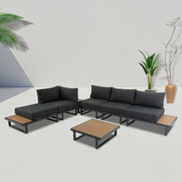 Modern Outdoor 7 Piece Lounge Set with Slatted Polywood Design Tables - ElectronX Plus