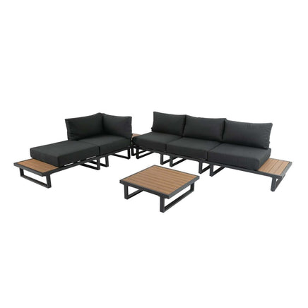 Modern Outdoor 7 Piece Lounge Set with Slatted Polywood Design Tables - ElectronX Plus