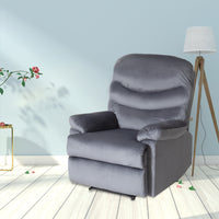 Wide Manual Single Recliner Sofa-Velvet Grey - ElectronX Plus