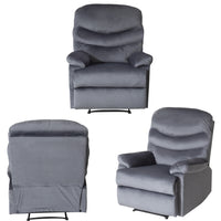 Wide Manual Single Recliner Sofa-Velvet Grey - ElectronX Plus