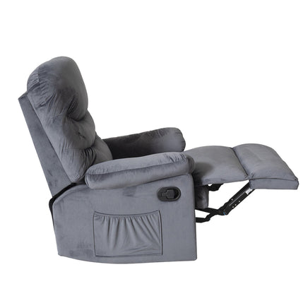 Wide Manual Single Recliner Sofa-Velvet Grey - ElectronX Plus