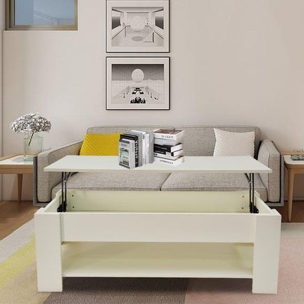 Lift Up Coffee Table with Storage-White - ElectronX Plus