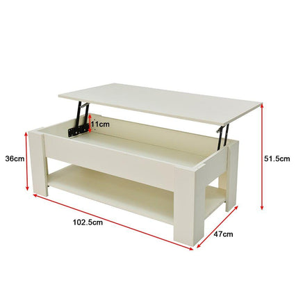 Lift Up Coffee Table with Storage-White - ElectronX Plus