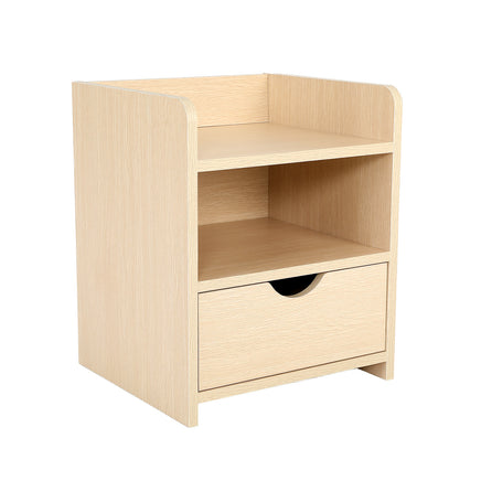 Bedside Table Side Storage Cabinet Nightstand Bedroom 1 Drawer 2 Shelf LARK OAK - ElectronX Plus