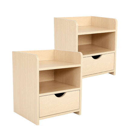 2X Bedside Table Side Storage Cabinet Nightstand Bedroom 1 Drawer 2 Shelf LARK OAK - ElectronX Plus