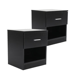 2X Bedside Table Side Storage Cabinet Nightstand Bedroom 1 Drawer 1 Shelf ELLA - BLACK - ElectronX Plus