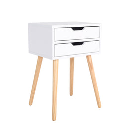 Bedside Table 2 Drawer Wood Leg Storage Cabinet Nightstand SUZY WHITE - ElectronX Plus