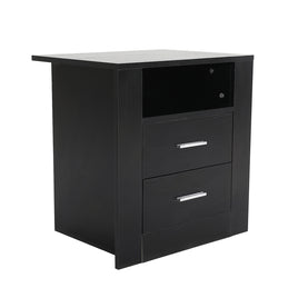 Bedside Table Side Storage Cabinet Nightstand Bedroom 2 Drawer 1 Shelf ZURI BLACK - ElectronX Plus