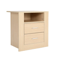 Bedside Table Side Storage Cabinet Nightstand Bedroom 2 Drawer 1 Shelf ZURI OAK - ElectronX Plus