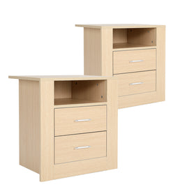 2X Bedside Table Side Storage Cabinet Nightstand Bedroom 2 Drawer 1 Shelf ZURI OAK - ElectronX Plus