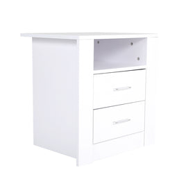 Bedside Table Side Storage Cabinet Nightstand Bedroom 2 Drawer 1 Shelf ZURI WHITE - ElectronX Plus