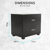 Bedside Table Side Storage Cabinet Nightstand Bedroom 2 Drawer Legs ETTA BLACK - ElectronX Plus