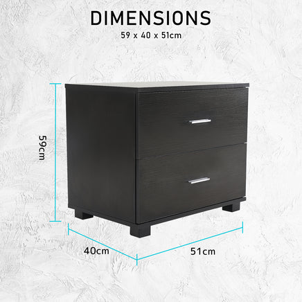 Bedside Table Side Storage Cabinet Nightstand Bedroom 2 Drawer Legs ETTA BLACK - ElectronX Plus