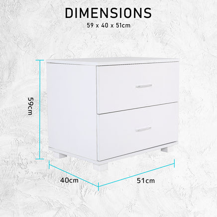 Bedside Table Side Storage Cabinet Nightstand Bedroom 2 Drawer Legs ETTA WHITE - ElectronX Plus