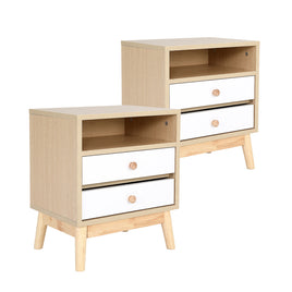 2X Bedside Table Side Storage Cabinet Nightstand Bedroom 2 Drawer ANYA OAK - ElectronX Plus