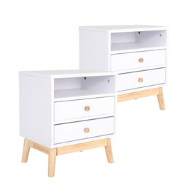 2X Bedside Table Side Storage Cabinet Nightstand Bedroom 2 Drawer ANYA - WHITE - ElectronX Plus