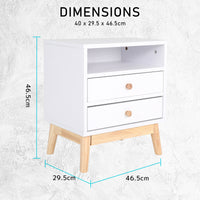 2X Bedside Table Side Storage Cabinet Nightstand Bedroom 2 Drawer ANYA - WHITE - ElectronX Plus