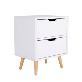 Bedside Table 2 Drawer Wood Leg Storage Cabinet Nightstand KIYO WHITE - ElectronX Plus