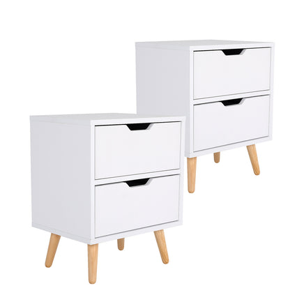 2X Bedside Table 2 Drawer Wood Leg Storage Cabinet Nightstand KIYO WHITE - ElectronX Plus