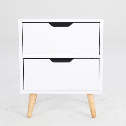 2X Bedside Table 2 Drawer Wood Leg Storage Cabinet Nightstand KIYO WHITE - ElectronX Plus