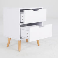 2X Bedside Table 2 Drawer Wood Leg Storage Cabinet Nightstand KIYO WHITE - ElectronX Plus