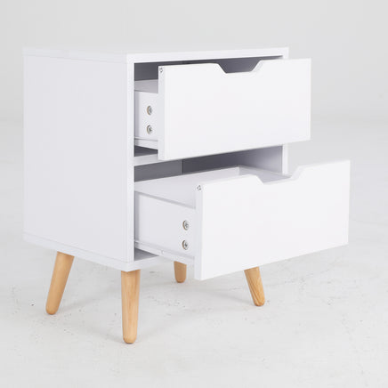 2X Bedside Table 2 Drawer Wood Leg Storage Cabinet Nightstand KIYO WHITE - ElectronX Plus