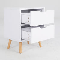 2X Bedside Table 2 Drawer Wood Leg Storage Cabinet Nightstand KIYO WHITE - ElectronX Plus