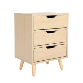 Bedside Table 3 Drawer Wood Leg Storage Cabinet Nightstand LACY OAK - ElectronX Plus