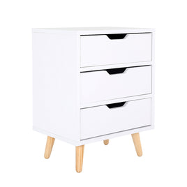 Bedside Table 3 Drawer Wood Leg Storage Cabinet Nightstand LACY WHITE - ElectronX Plus