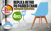 La Bella 4 Set Grey Blue Retro Dining Cafe Chair Padded Seat - ElectronX Plus