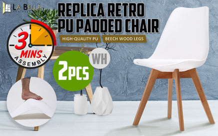 2X Retro Dining Cafe Chair Padded Seat WHITE - ElectronX Plus