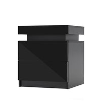 Bedside Table 2 Drawers RGB LED Bedroom Cabinet Nightstand Gloss AURORA BLACK - ElectronX Plus